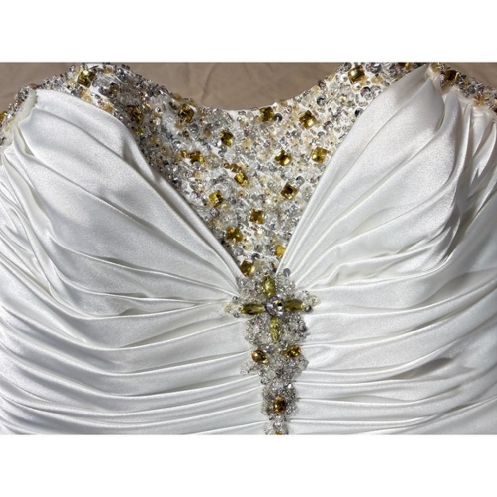 Maggie Sottero Wedding Dress Women 14 White Beaded Satin Strapless AD3300 - Picture 6 of 16